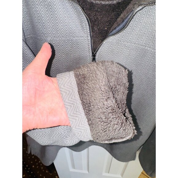 London Fog 2XL Grey Herringbone Fleece Pullover Jacket Half-Zip Sherpa Lining - Picture 6 of 8